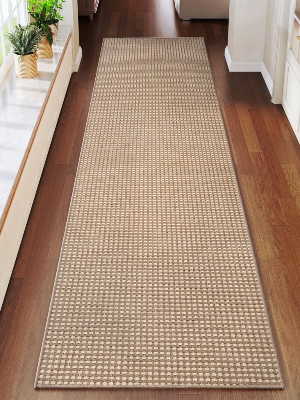 Hallway Runner Rug Extra Long Kitchen Runner Washable Brown 2x8 ft
